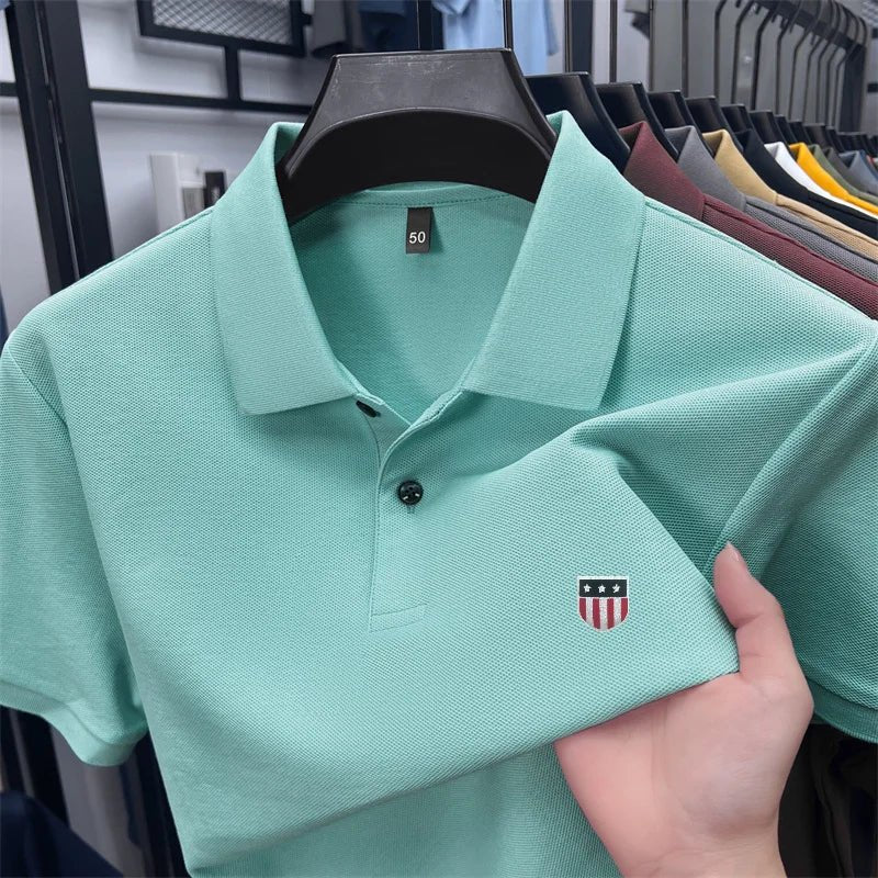 SaneShoppe - men's summer luxury brand cotton 100% polo shirt lapel printing short sleeves t-shirt business leisure ventilate men's clothing