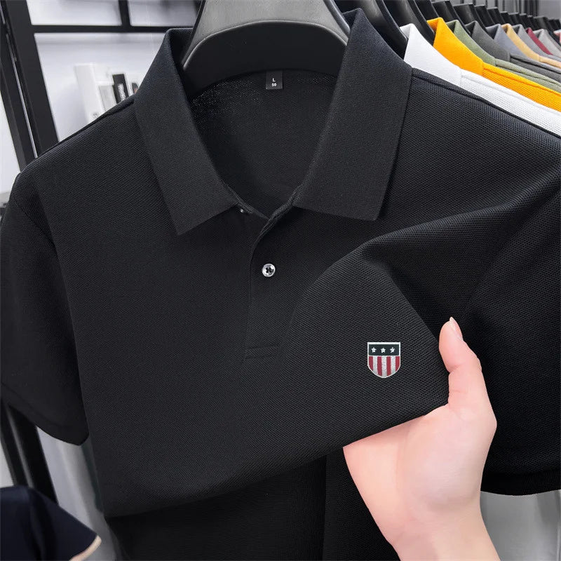 SaneShoppe - men's summer luxury brand cotton 100% polo shirt lapel printing short sleeves t-shirt business leisure ventilate men's clothing