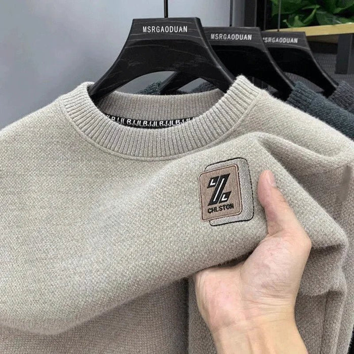 SaneShoppe - Men's Sweatercoat Autumn Winter O - Neck Knit Letter Plush Fleece Lined Warm Wool Pullover Sweater Men Bottoming Pullovers Jumper