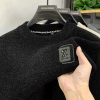 SaneShoppe - Men's Sweatercoat Autumn Winter O - Neck Knit Letter Plush Fleece Lined Warm Wool Pullover Sweater Men Bottoming Pullovers Jumper