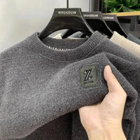 SaneShoppe - Men's Sweatercoat Autumn Winter O - Neck Knit Letter Plush Fleece Lined Warm Wool Pullover Sweater Men Bottoming Pullovers Jumper