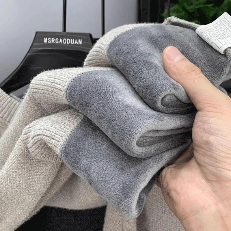 SaneShoppe - Men's Sweatercoat Autumn Winter O - Neck Knit Letter Plush Fleece Lined Warm Wool Pullover Sweater Men Bottoming Pullovers Jumper