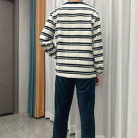 SaneShoppe - Men's Thermal Pajama Sets Winter Cartoon Dog Embroidery Striped Home Wear Fleece Thick Sleepwear Cozy Warm Lounge Pajama Set Men