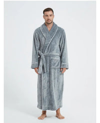 SaneShoppe-Men's Cozy Flannel Robe, Plush Coral Fleece, Warm Home Comfort