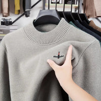 SaneShoppe - men's thicken autumn winter high - end sweater round neck embroidery knit keep warm pullover fashion best seller man clothes tops