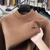 SaneShoppe - men's thicken autumn winter high - end sweater round neck embroidery knit keep warm pullover fashion best seller man clothes tops