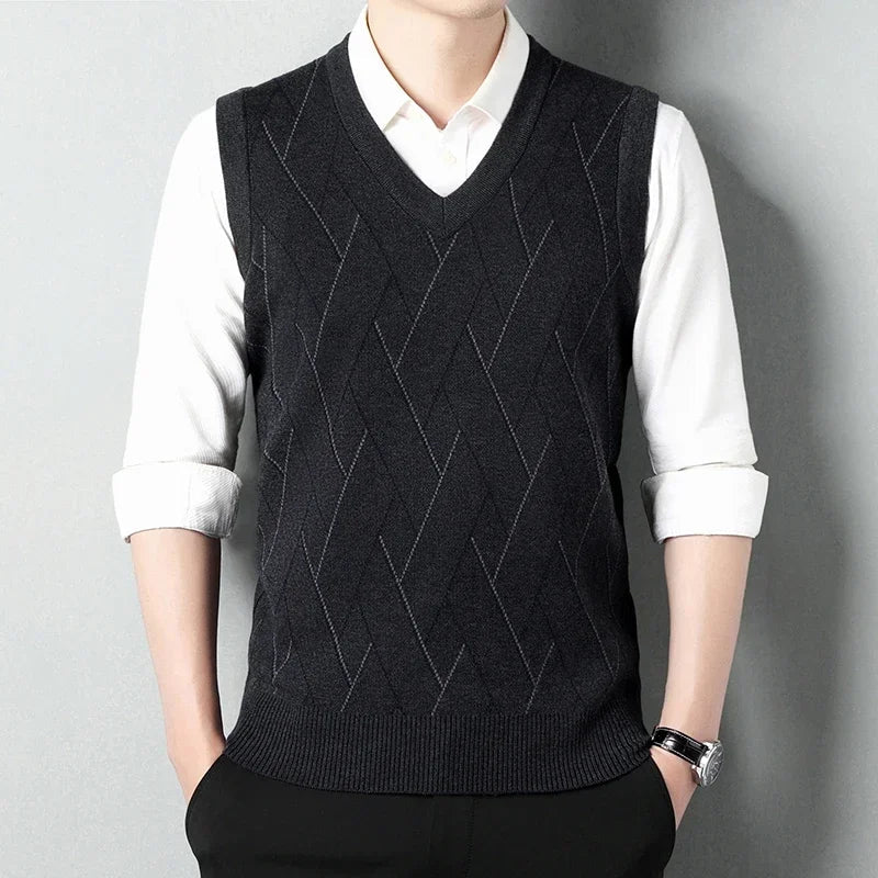 SaneShoppe - Men's Thickened Casual Sweater Tank Top Autumn and Winter Warm Men's V - neck Tank Top