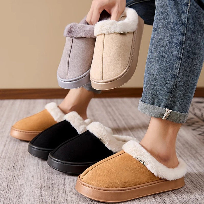SaneShoppe - Men's thickened plush slippers indoor and outdoor non - slip soft bottom slippers comfortable warm winter models suede slippers