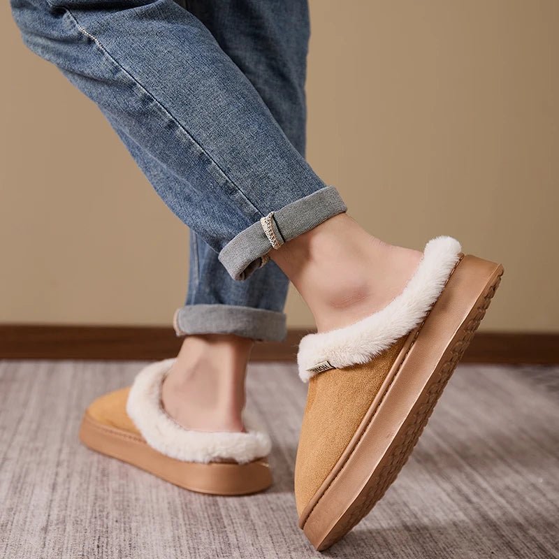 SaneShoppe - Men's thickened plush slippers indoor and outdoor non - slip soft bottom slippers comfortable warm winter models suede slippers