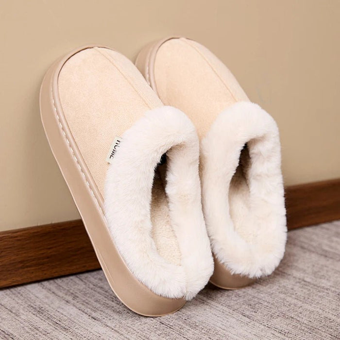 SaneShoppe - Men's thickened plush slippers indoor and outdoor non - slip soft bottom slippers comfortable warm winter models suede slippers