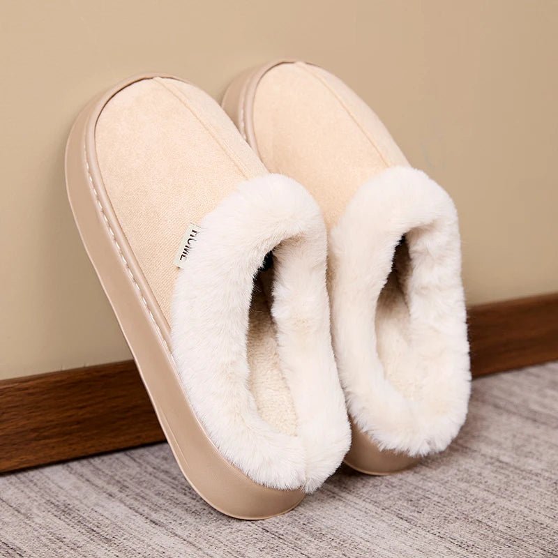 SaneShoppe - Men's thickened plush slippers indoor and outdoor non - slip soft bottom slippers comfortable warm winter models suede slippers