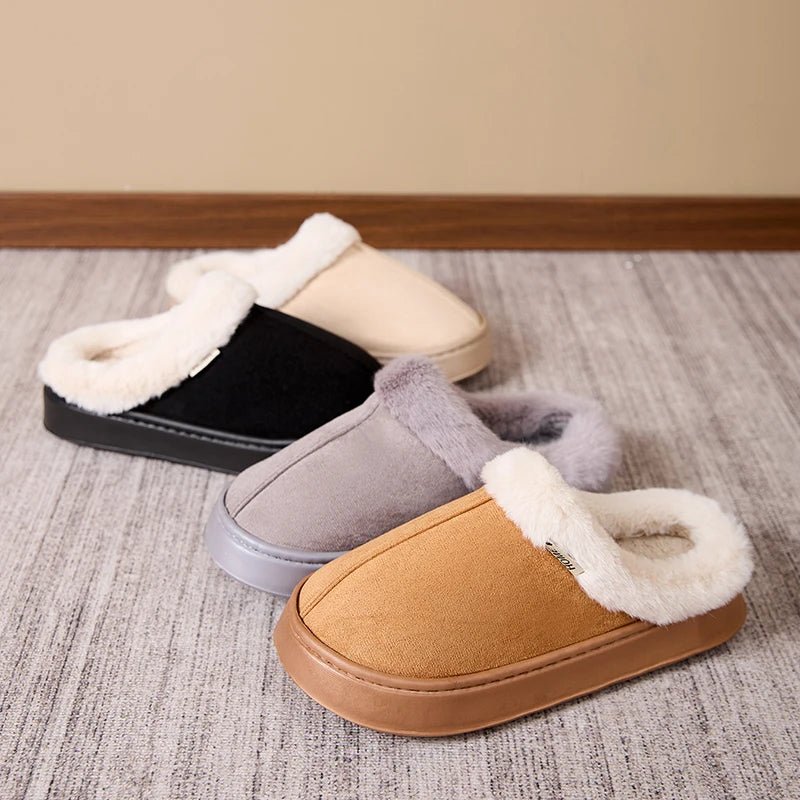SaneShoppe - Men's thickened plush slippers indoor and outdoor non - slip soft bottom slippers comfortable warm winter models suede slippers