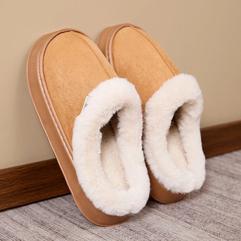 SaneShoppe - Men's thickened plush slippers indoor and outdoor non - slip soft bottom slippers comfortable warm winter models suede slippers