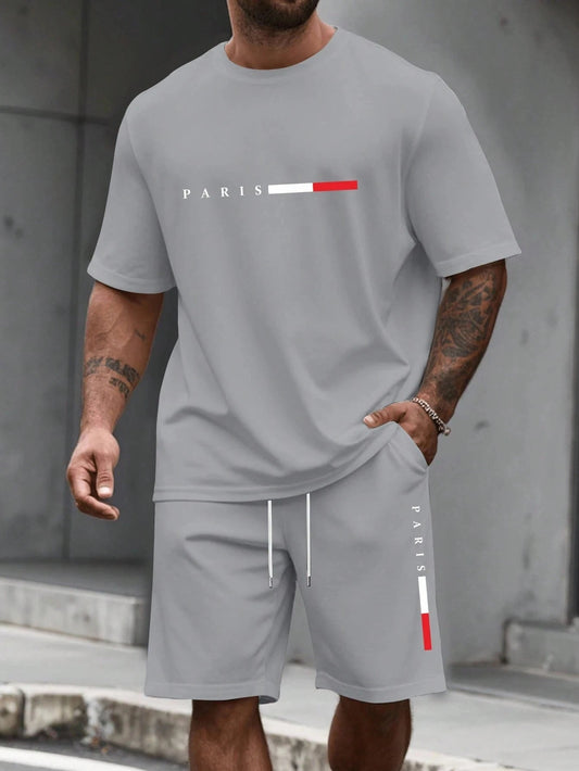 SaneShoppe-Men's 2-Piece Tracksuit Set Short Sleeve O-Neck Running Suit Summer Outfit Plus Size T-shirt