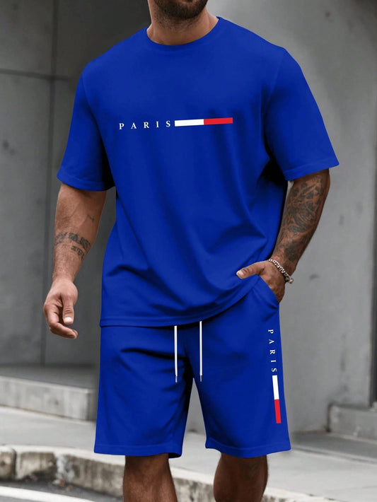 SaneShoppe-Men's 2-Piece Tracksuit Set Short Sleeve O-Neck Running Suit Summer Outfit Plus Size T-shirt