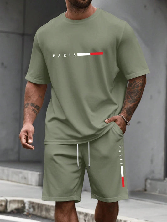 SaneShoppe-Men's 2-Piece Tracksuit Set Short Sleeve O-Neck Running Suit Summer Outfit Plus Size T-shirt