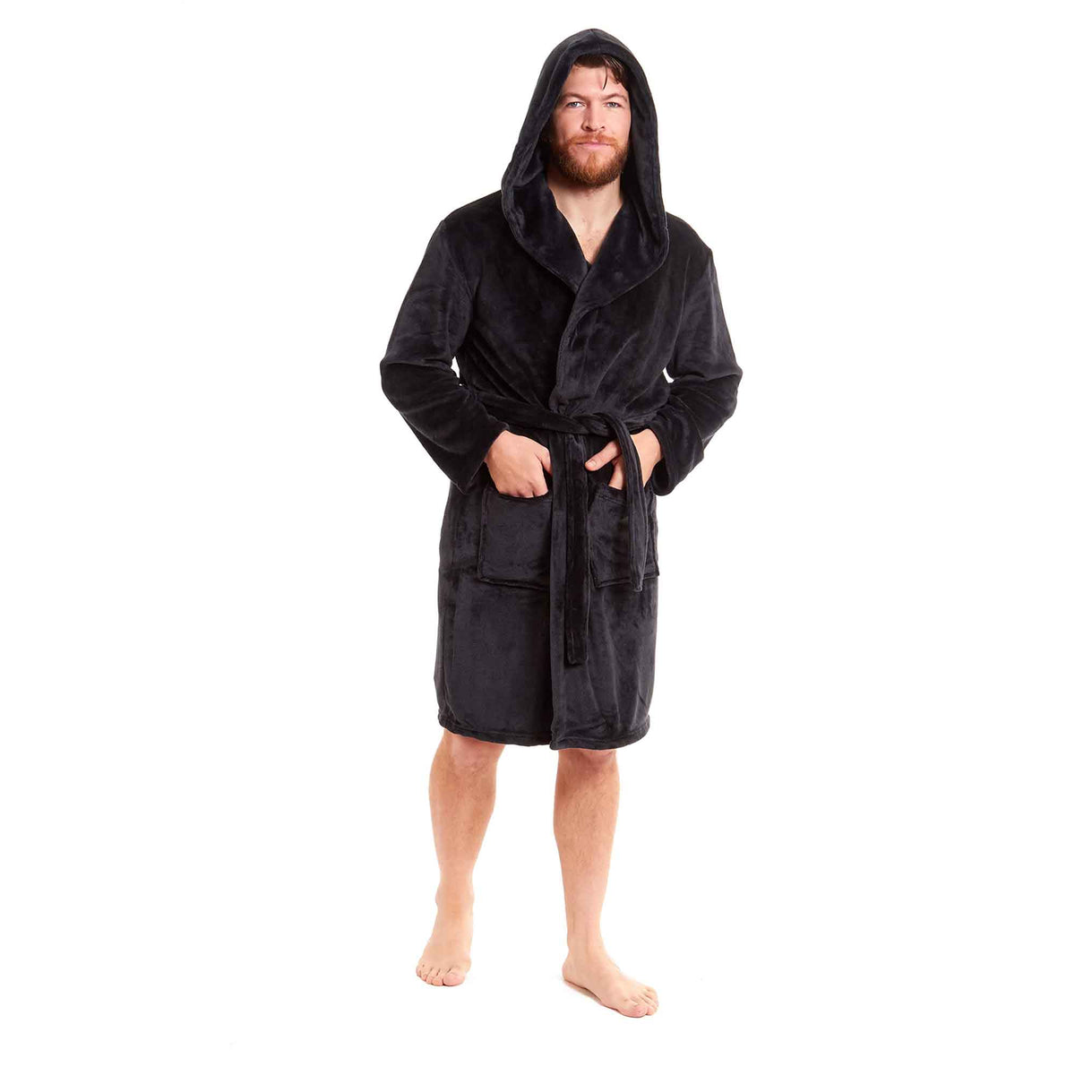SaneShoppe - Men's Ultra - Soft Hooded Flannel Fleece Bathrobe Warm Plush Dressing Gown for Home Spa Gym Hotel by Daisy Dreamer