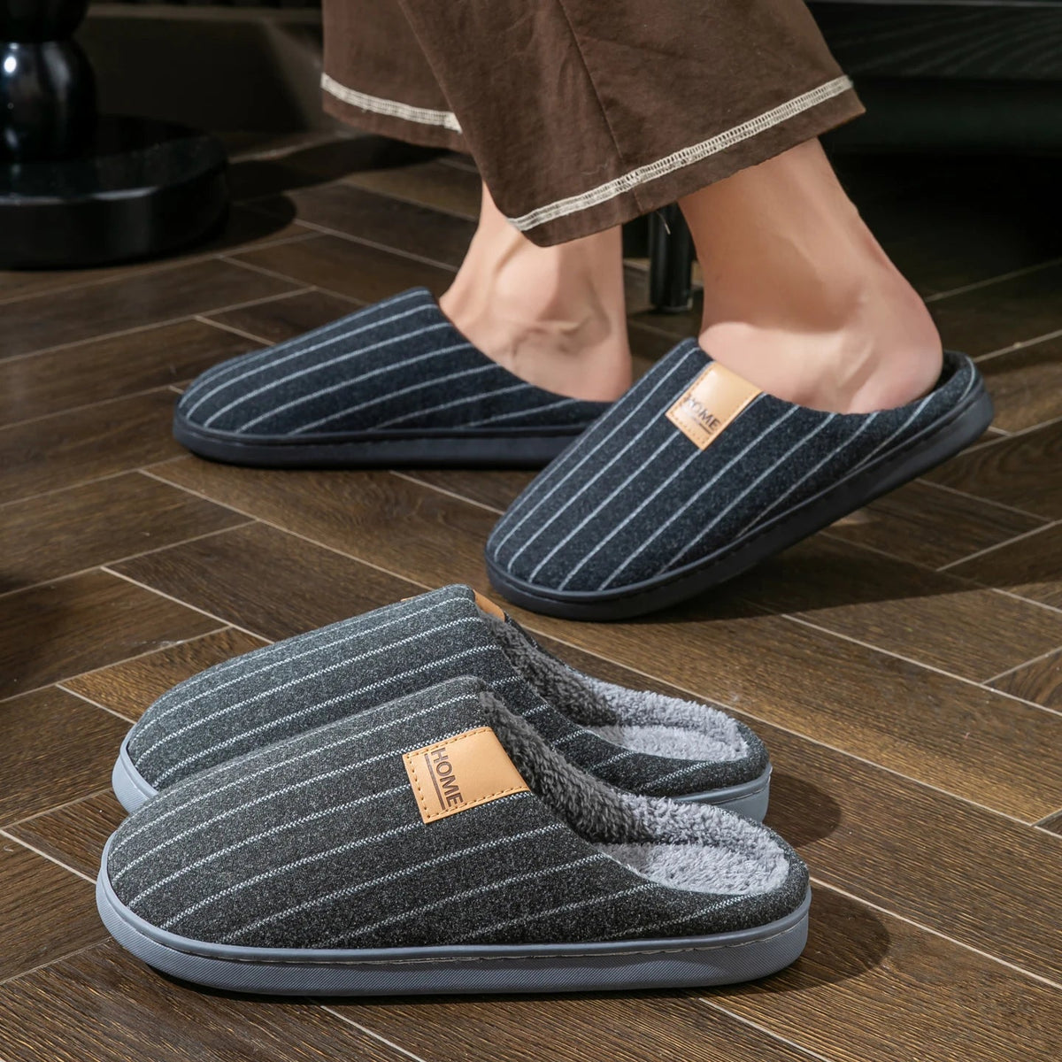 SaneShoppe - Men's Warm Slippers for Indoors, Non - Slip Fall and Winter Household Shoes with Soft Plush Lining, Flats Cozy Home Slide Comfort