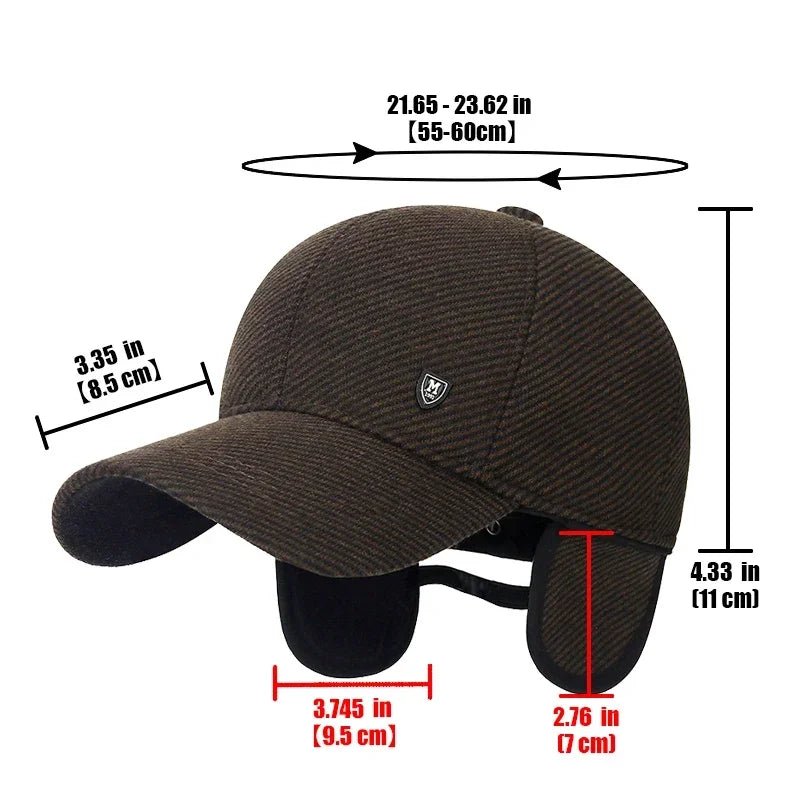 SaneShoppe - Mens Winter Baseball Cap with Ear Flaps, Baseball Winter Hats with Ear Flaps for Men Outdoor Walk Running Adjustable Size