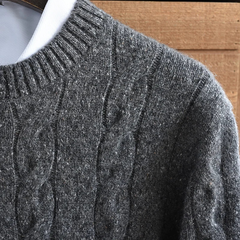 SaneShoppe - Men's Winter Thick Warm Cashmere Sweater round Neck Overhead Twist Knitted Color Dot Casual Fashion Young High - end New Model