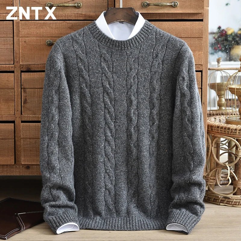 SaneShoppe - Men's Winter Thick Warm Cashmere Sweater round Neck Overhead Twist Knitted Color Dot Casual Fashion Young High - end New Model