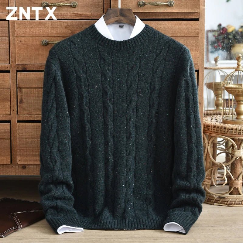 SaneShoppe - Men's Winter Thick Warm Cashmere Sweater round Neck Overhead Twist Knitted Color Dot Casual Fashion Young High - end New Model