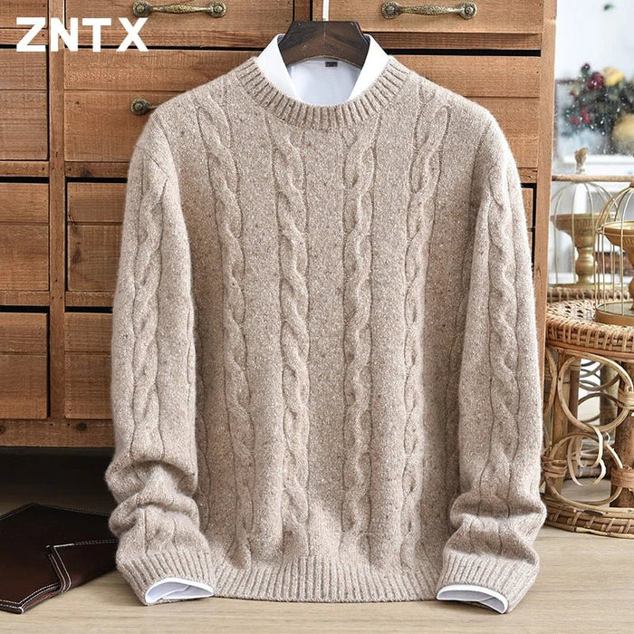 SaneShoppe - Men's Winter Thick Warm Cashmere Sweater round Neck Overhead Twist Knitted Color Dot Casual Fashion Young High - end New Model