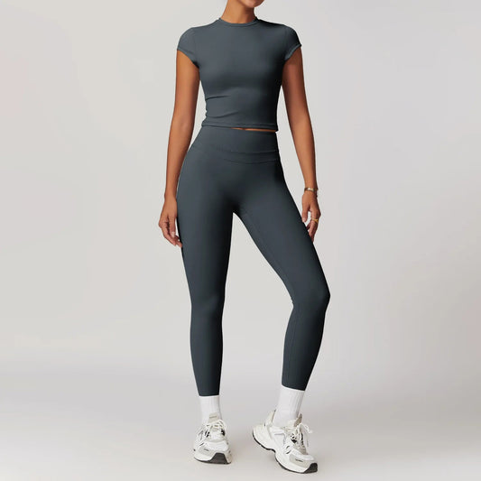 SaneShoppe-Mikeyoga 2PCS Yoga Set Women's Sportswear Workout Clothes Leggings Crop Top