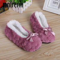 SaneShoppe - Mntrerm New Cute 2023 Indoor Home Slippers Warm Soft Plush Slippers Non - slip Indoor Fur Slippers Solid Color Cute Women Shoes