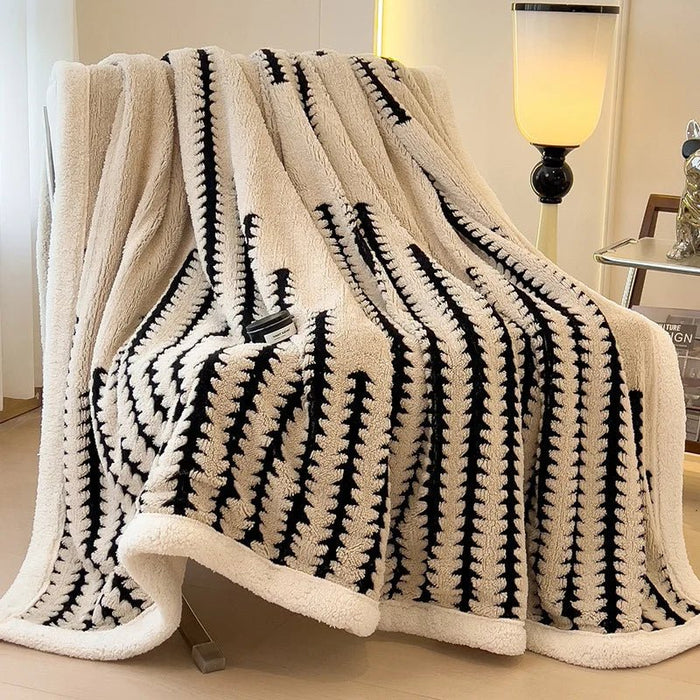 SaneShoppe - Multi Purpose Fishbone Pattern Jacquard Blanket Winter Thickened Warm Lamb Wool Nap Shawl Soft Sofa Cover for Living Room Office