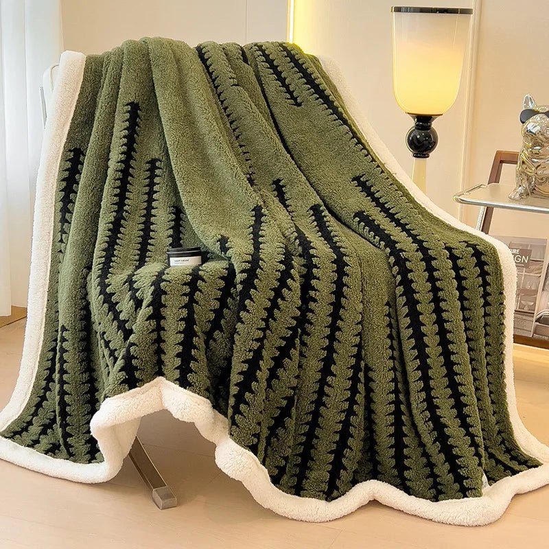 SaneShoppe - Multi Purpose Fishbone Pattern Jacquard Blanket Winter Thickened Warm Lamb Wool Nap Shawl Soft Sofa Cover for Living Room Office
