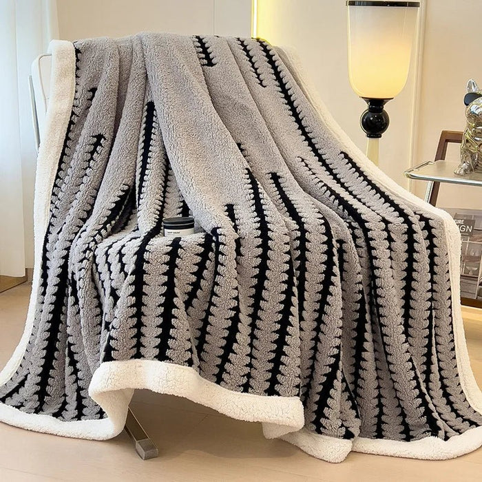 SaneShoppe - Multi Purpose Fishbone Pattern Jacquard Blanket Winter Thickened Warm Lamb Wool Nap Shawl Soft Sofa Cover for Living Room Office