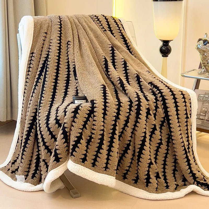 SaneShoppe - Multi Purpose Fishbone Pattern Jacquard Blanket Winter Thickened Warm Lamb Wool Nap Shawl Soft Sofa Cover for Living Room Office