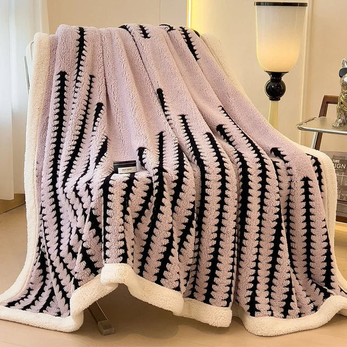 SaneShoppe - Multi Purpose Fishbone Pattern Jacquard Blanket Winter Thickened Warm Lamb Wool Nap Shawl Soft Sofa Cover for Living Room Office