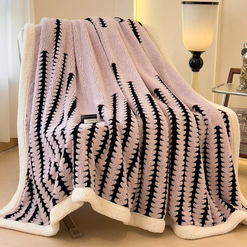 SaneShoppe - Multi Purpose Fishbone Pattern Jacquard Blanket Winter Thickened Warm Lamb Wool Nap Shawl Soft Sofa Cover for Living Room Office