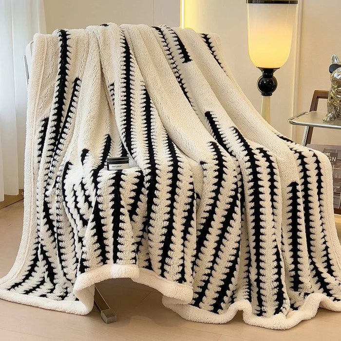 SaneShoppe - Multi Purpose Fishbone Pattern Jacquard Blanket Winter Thickened Warm Lamb Wool Nap Shawl Soft Sofa Cover for Living Room Office