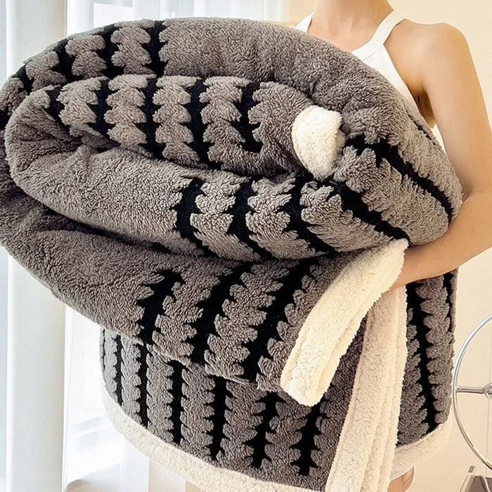 SaneShoppe - Multi Purpose Fishbone Pattern Jacquard Blanket Winter Thickened Warm Lamb Wool Nap Shawl Soft Sofa Cover for Living Room Office