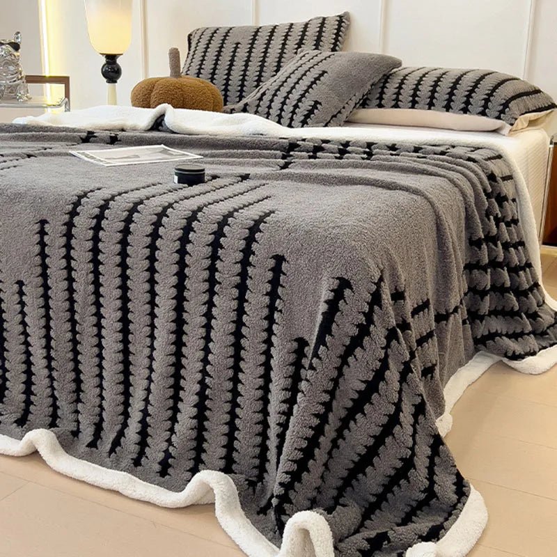 SaneShoppe - Multi Purpose Fishbone Pattern Jacquard Blanket Winter Thickened Warm Lamb Wool Nap Shawl Soft Sofa Cover for Living Room Office