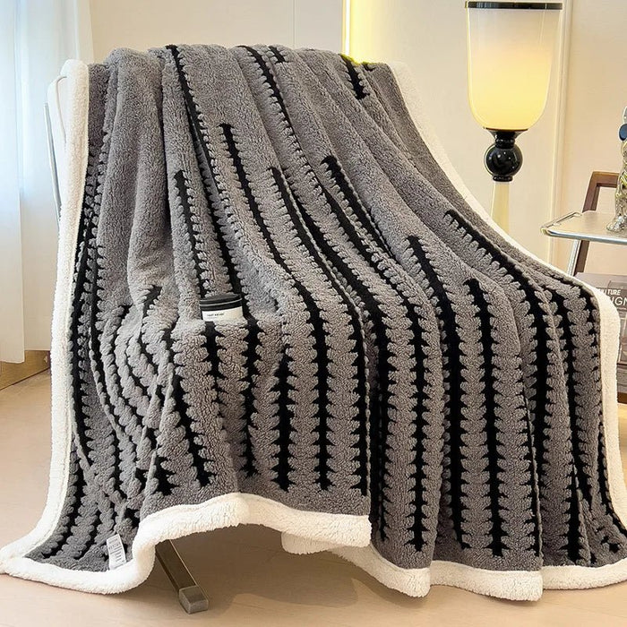 SaneShoppe - Multi Purpose Fishbone Pattern Jacquard Blanket Winter Thickened Warm Lamb Wool Nap Shawl Soft Sofa Cover for Living Room Office