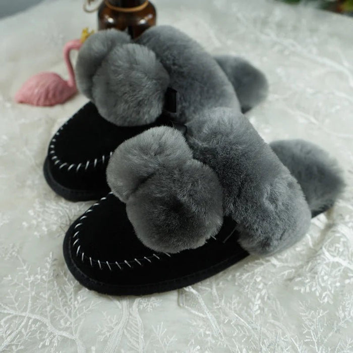 SaneShoppe - Natural Sheepskin Fur Slippers Fashion Female Winter Slippers Women Warm Indoor Slippers Soft Wool Lady Home Slippers