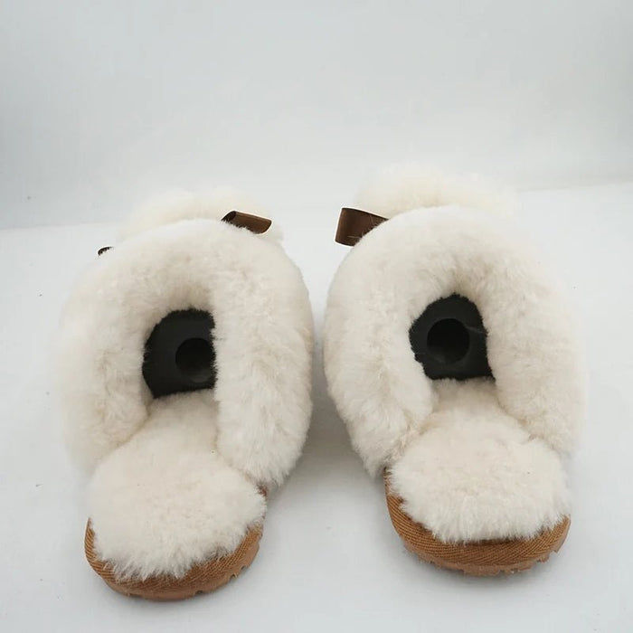 SaneShoppe - Natural Sheepskin Fur Slippers Fashion Female Winter Slippers Women Warm Indoor Slippers Soft Wool Lady Home Slippers