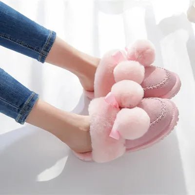 SaneShoppe - Natural Sheepskin Fur Slippers Fashion Female Winter Slippers Women Warm Indoor Slippers Soft Wool Lady Home Slippers