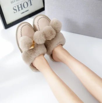 SaneShoppe - Natural Sheepskin Fur Slippers Fashion Female Winter Slippers Women Warm Indoor Slippers Soft Wool Lady Home Slippers
