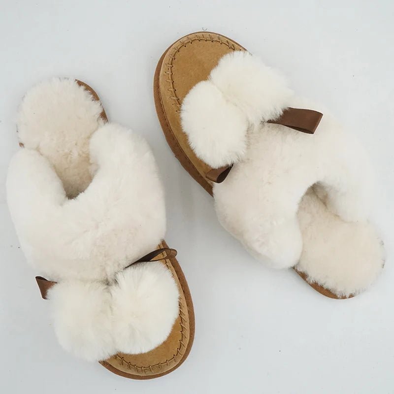 SaneShoppe - Natural Sheepskin Fur Slippers Fashion Female Winter Slippers Women Warm Indoor Slippers Soft Wool Lady Home Slippers