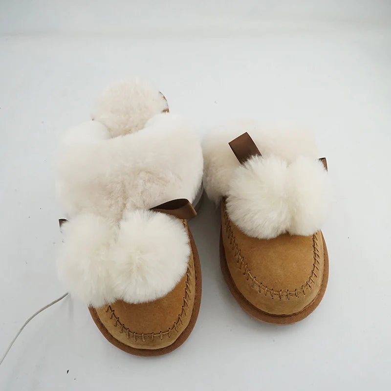 SaneShoppe - Natural Sheepskin Fur Slippers Fashion Female Winter Slippers Women Warm Indoor Slippers Soft Wool Lady Home Slippers