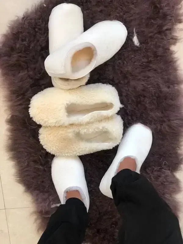 SaneShoppe-Sheepskin Indoor Slippers, Real Leather Barefoot Shoes for Men and Women