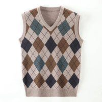 SaneShoppe - New Autum Fashion Designer Brand Argyle Pullover Diamond Sweater V Neck Knit Vest Men 6% Wool Sleeveless Casual Men Clothing