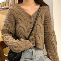 SaneShoppe - New Autumn Vintage Button Winter Women's Elegant Casual Clothing V - neck Long Sleeve Sweater Loose Cropped Cardigan Knitwear