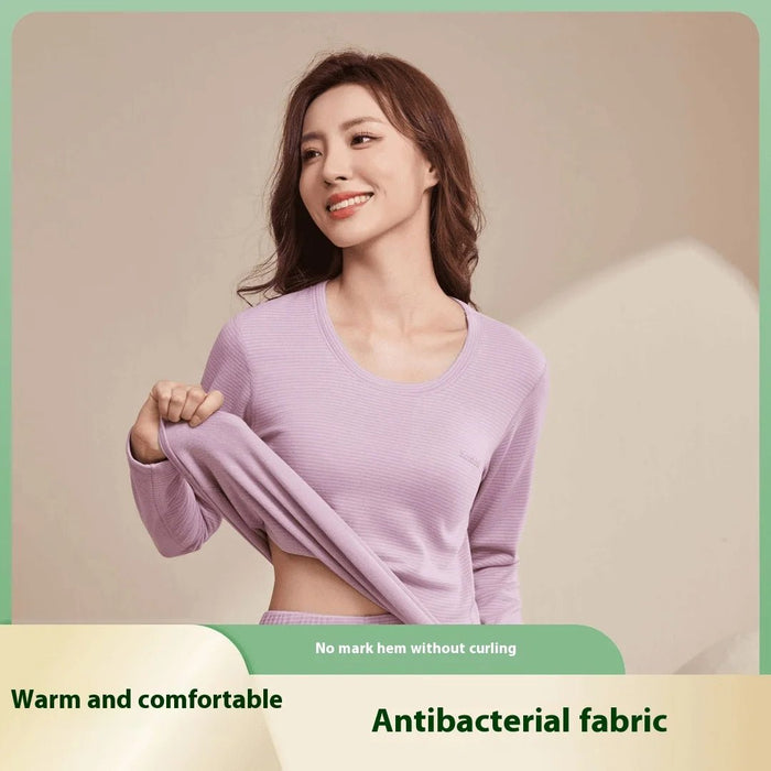 SaneShoppe - New Fall and Winter Cashmere Silk Round Neck Thermal Suit Striped Thermal Underwear Men and Women Models Bottoming Underwear