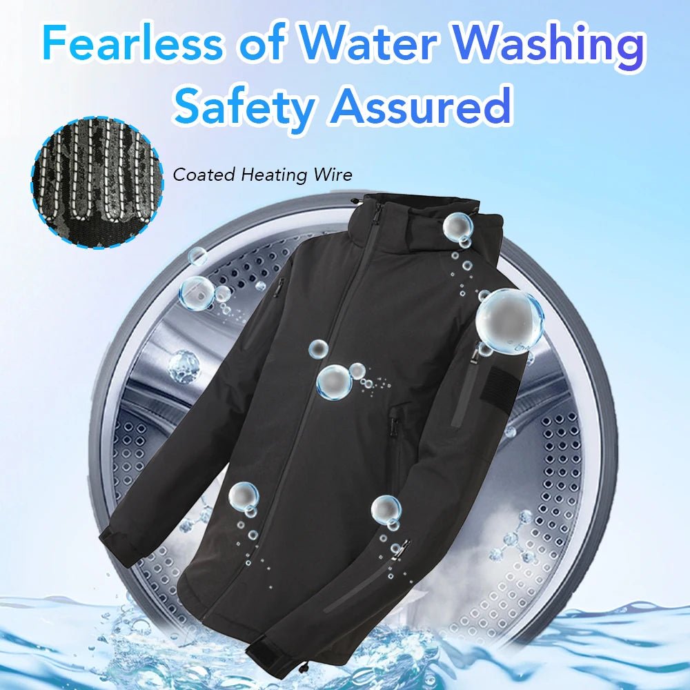 SaneShoppe - New Intelligent Heating Jacket Men 8 Area USB Electric Heated Hooded Coat Washable Windproof Warm Outdoor Jacket USB Charging